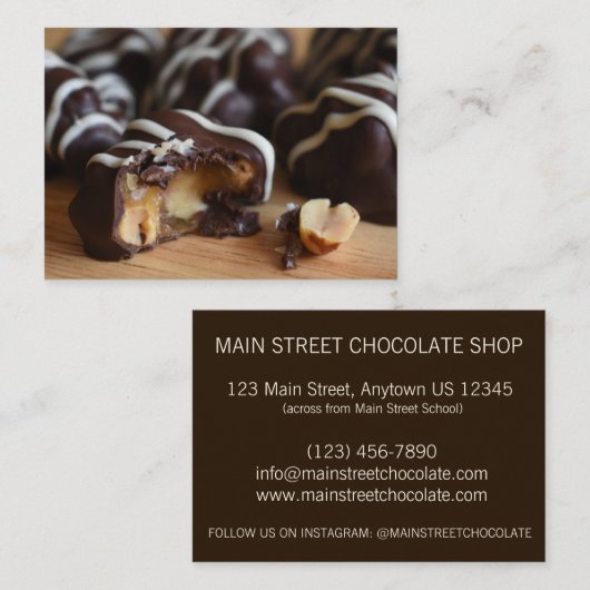 Peanut Cluster Chocolatier Chocolate Snoep Winkele Visitekaartje (Voorkant / Achterkant)