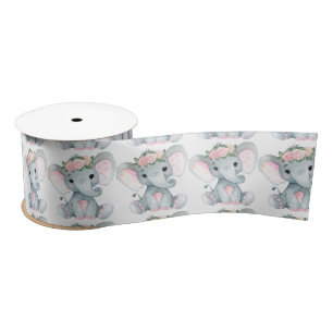 Peanut Elephant Satin Ribbon Pink Roses Satijnen Lint