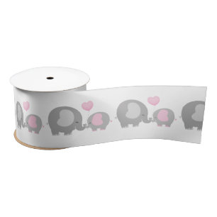 Peanut Elephant Satin Ribbon Spool Roze en grijs Satijnen Lint