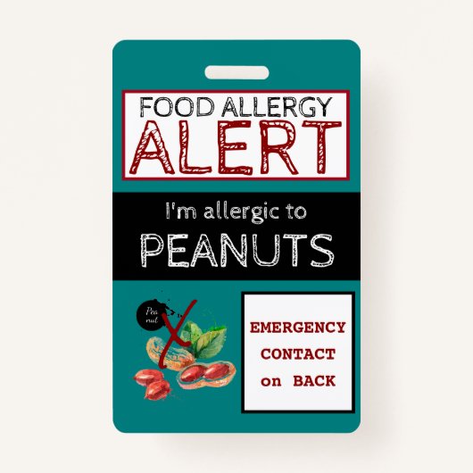 Peanut Food Allergy Alert Blauwgroen Label Badge (Voorkant)