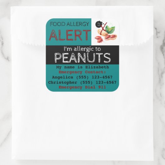 Peanut Food Allergy Sticker Blauwgroen (Tas)
