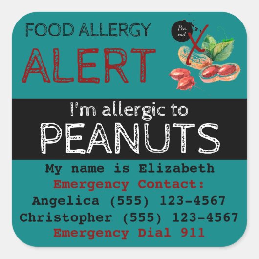 Peanut Food Allergy Sticker Blauwgroen (Voorkant)
