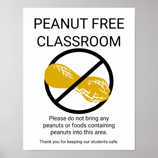 Peanut Free Classroom Sign School No Peanut Symbol Poster (Voorkant)