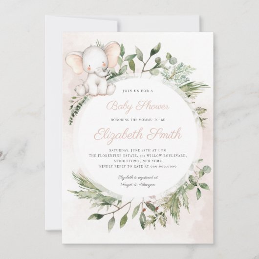 Peanut Olifant Meisje Groen Baby shower Kaart (Voorkant)