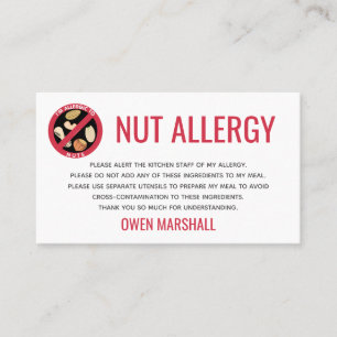 Peanut Tree Nut Allergy Alert Restaurant Card Visitekaartje