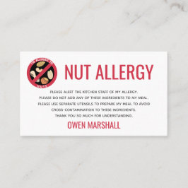 Peanut Tree Nut Allergy Alert Restaurant Card Visitekaartje