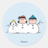 Peanuts | 3 Person Snowman Ronde Sticker (Voorkant)