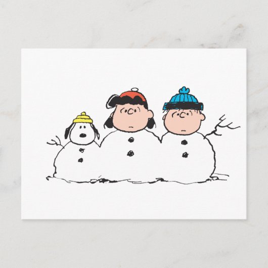 Peanuts | 3 persoons sneeuwman briefkaart (Voorkant)