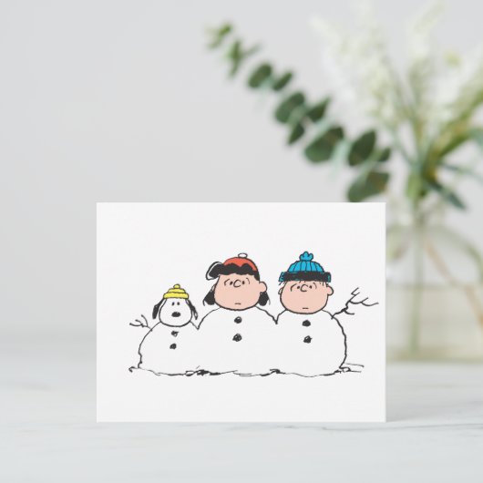 Peanuts | 3 persoons sneeuwman briefkaart (Staand voorkant)