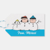Peanuts | 3 persoons sneeuwman cadeaulabel (Achterkant Horizontaal)