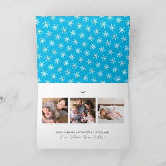 Peanuts | 3 persoons sneeuwman feestdagen kaart (Binnen)