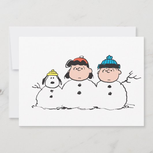 Peanuts | 3 persoons sneeuwman feestdagenkaart (Voorkant)
