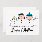 Peanuts | 3 persoons sneeuwman feestdagenkaart (Voorkant / Achterkant)