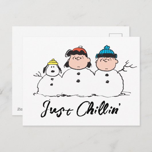 Peanuts | 3 persoons sneeuwman feestdagenkaart (Voorkant / Achterkant)