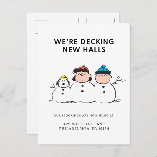 Peanuts | 3 persoons sneeuwman feestdagenkaart (Voorkant / Achterkant)