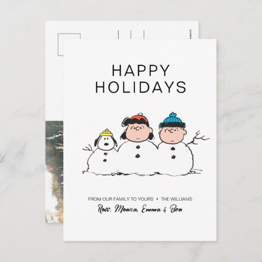 Peanuts | 3 persoons sneeuwman feestdagenkaart (Voorkant / Achterkant)