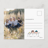 Peanuts | 3 persoons sneeuwman feestdagenkaart (Achterkant)