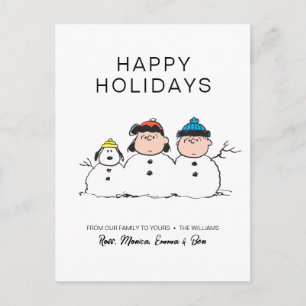 Peanuts   3 persoons sneeuwman feestdagenkaart