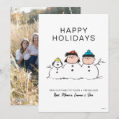 Peanuts | 3 persoons sneeuwman feestdagenkaart (Voorkant / Achterkant)