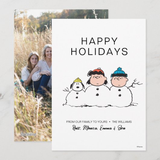 Peanuts | 3 persoons sneeuwman feestdagenkaart (Voorkant / Achterkant)