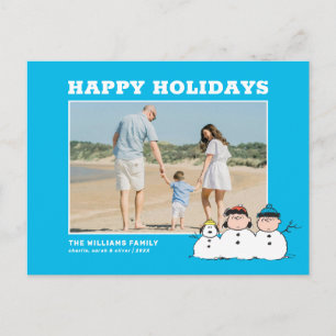 Peanuts   3 persoons sneeuwman feestdagenkaart