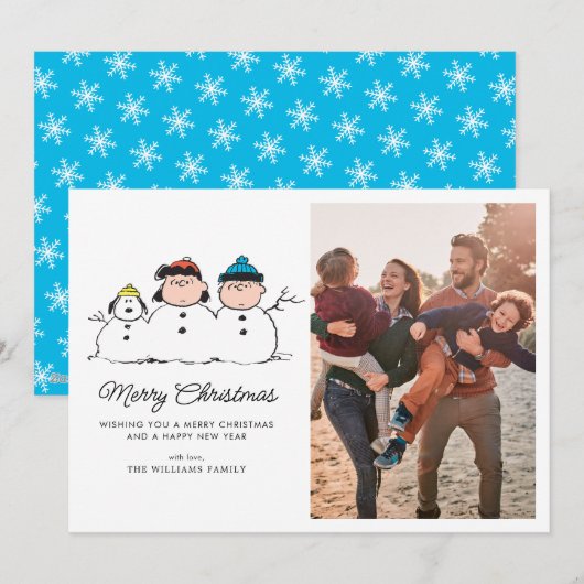 Peanuts | 3 persoons sneeuwman feestdagenkaart (Voorkant / Achterkant)