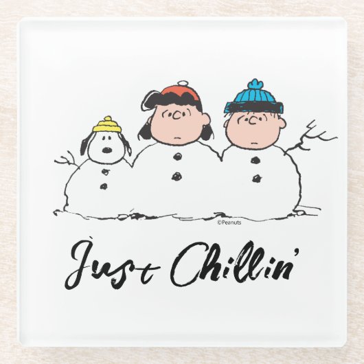 Peanuts | 3 persoons sneeuwman glazen onderzetter (Voorkant)