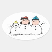Peanuts | 3 persoons sneeuwman ovale sticker (Voorkant)
