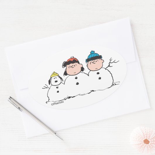 Peanuts | 3 persoons sneeuwman ovale sticker (Envelop)