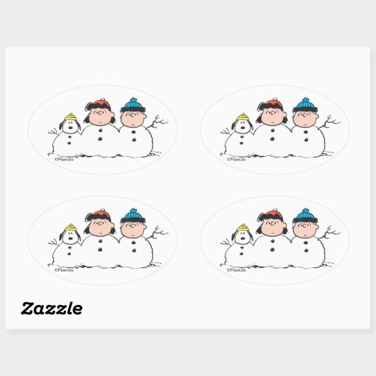 Peanuts | 3 persoons sneeuwman ovale sticker (Vel)