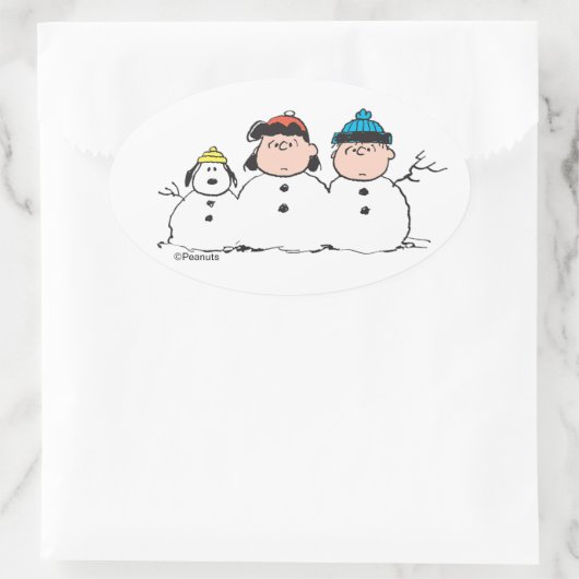 Peanuts | 3 persoons sneeuwman ovale sticker (Tas)