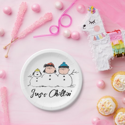 Peanuts | 3 persoons sneeuwman papieren bordje (Feest)