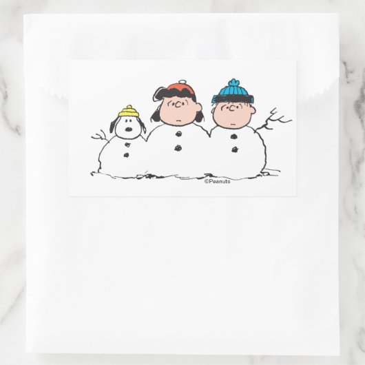 Peanuts | 3 persoons sneeuwman rechthoekige sticker (Tas)