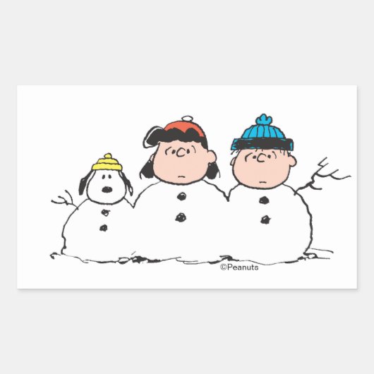 Peanuts | 3 persoons sneeuwman rechthoekige sticker (Voorkant)