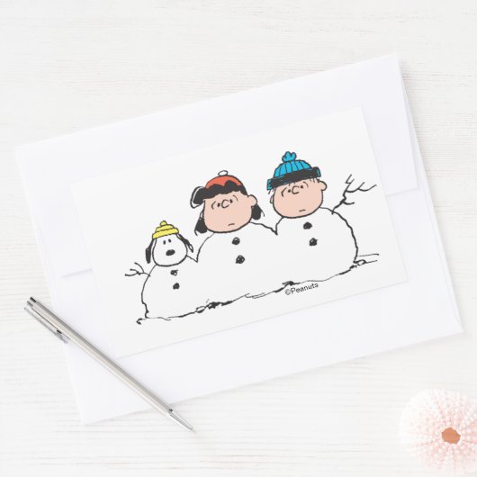 Peanuts | 3 persoons sneeuwman rechthoekige sticker (Envelop)