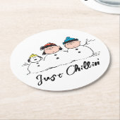 Peanuts | 3 persoons sneeuwman ronde kartonnen onderzetter (Gebogen)