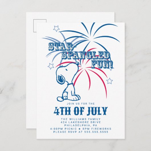 Peanuts 4 juli Star Spangled Fun Briefkaart (Voorkant / Achterkant)