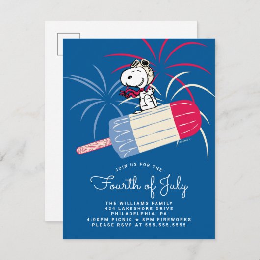 Peanuts 4th van juli Picknick Uitnodiging (Voorkant / Achterkant)