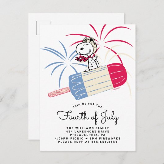 Peanuts 4th van juli Picknick Uitnodiging (Voorkant / Achterkant)
