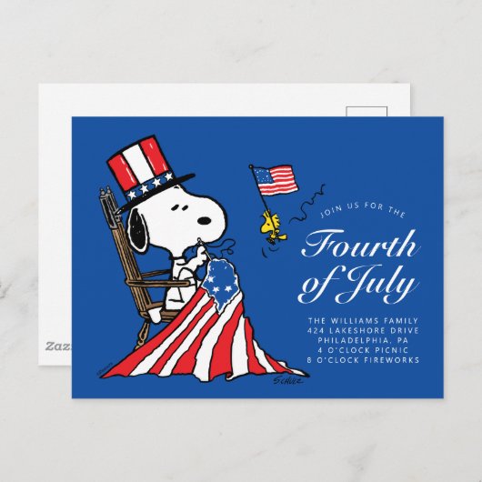 Peanuts 4th van juli Picknick Uitnodiging (Voorkant / Achterkant)