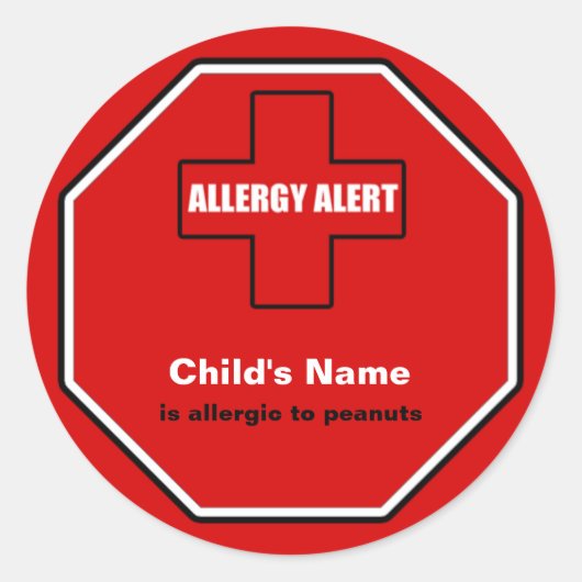 Peanuts Allergie Medische Alert Aangepaste SML Sti Ronde Sticker (Voorkant)