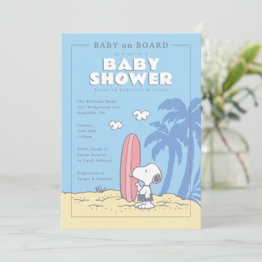 Peanuts | Baby aan boord Snoopy Summer Baby shower Kaart (Staand voorkant)