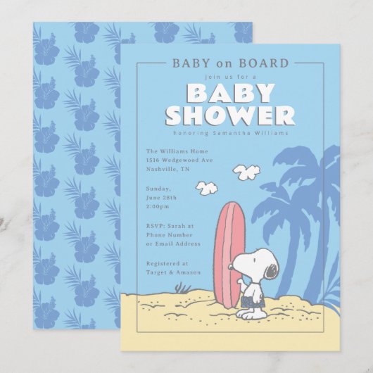 Peanuts | Baby aan boord Snoopy Summer Baby shower Kaart (Voorkant / Achterkant)