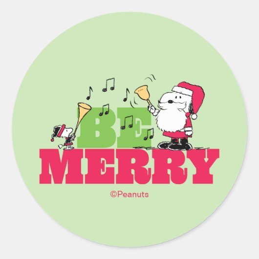 Peanuts | Be Merry Christmas Ronde Sticker (Voorkant)