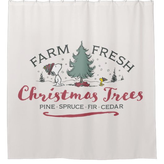 Peanuts | Boerderij Verse kerstbomen Douchegordijn (Voorkant)