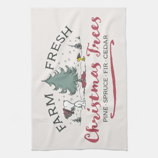 Peanuts | Boerderij Verse kerstbomen Theedoek (Verticaal)