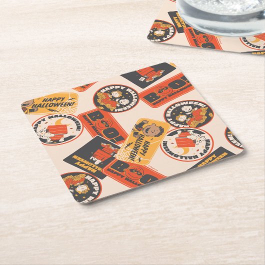 Peanuts | Button Happy Halloween Pattern Kartonnen Onderzetters (Schuin)