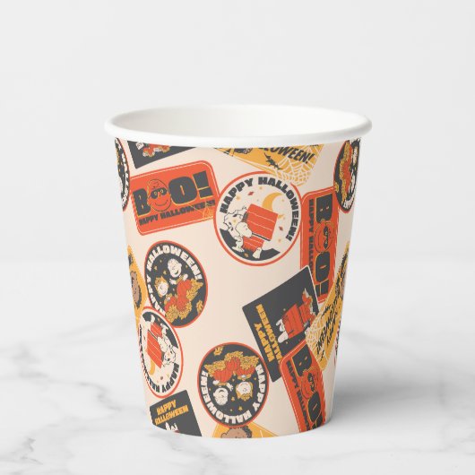 Peanuts | Button Happy Halloween Pattern Papieren Bekers (Achterkant)