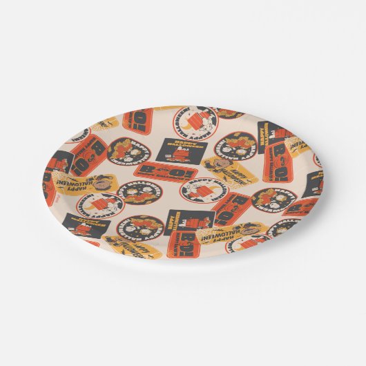 Peanuts | Button Happy Halloween Pattern Papieren Bordje (Gekanteld)