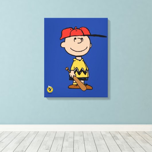 Peanuts | Charlie Brown Baseball Smile Canvas Afdruk (Insitu (Houten vloer))